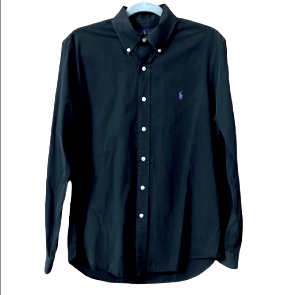 Ralph Lauren purple pony on a black shirt button down size Medium